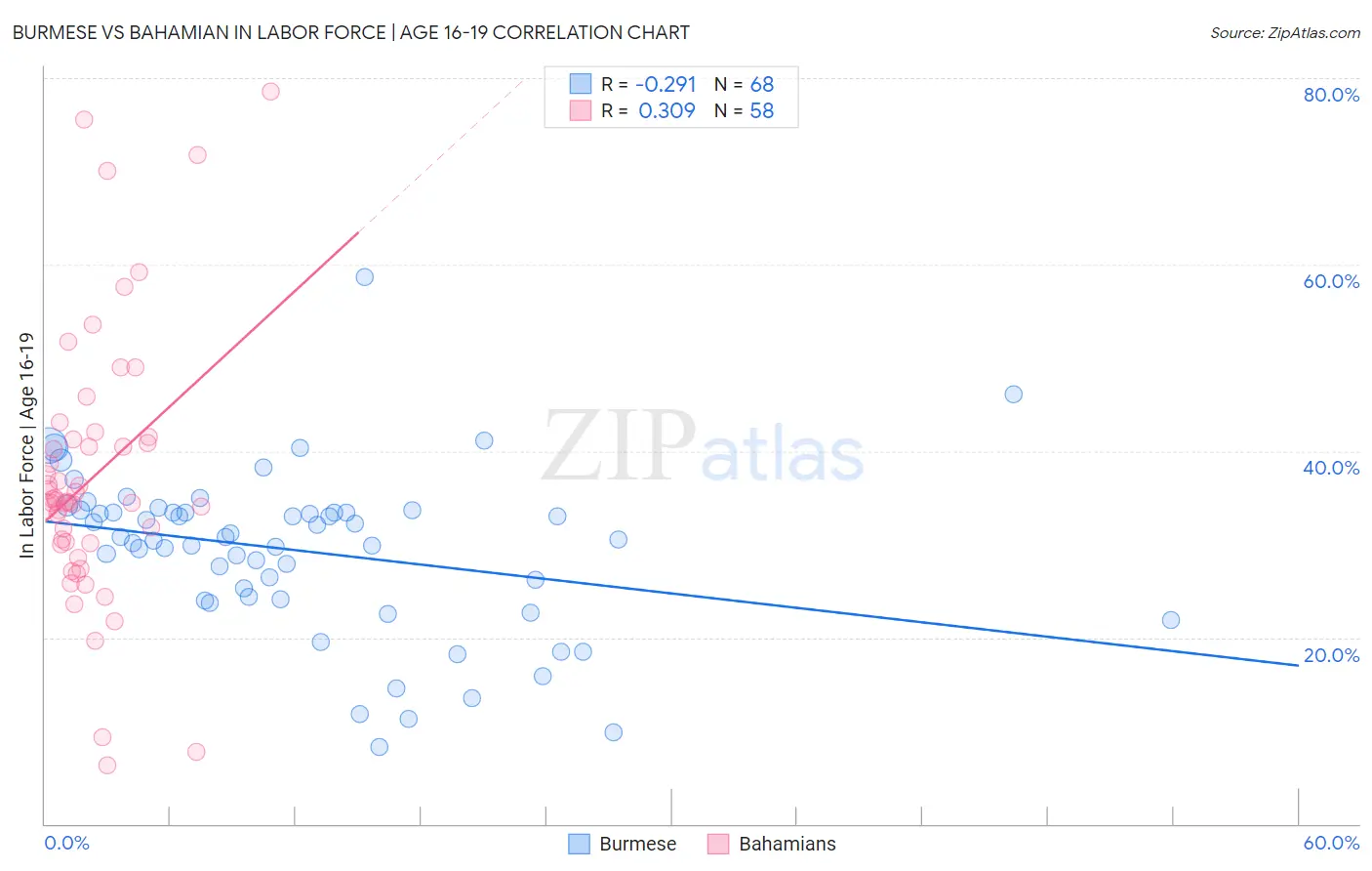 Burmese vs Bahamian In Labor Force | Age 16-19