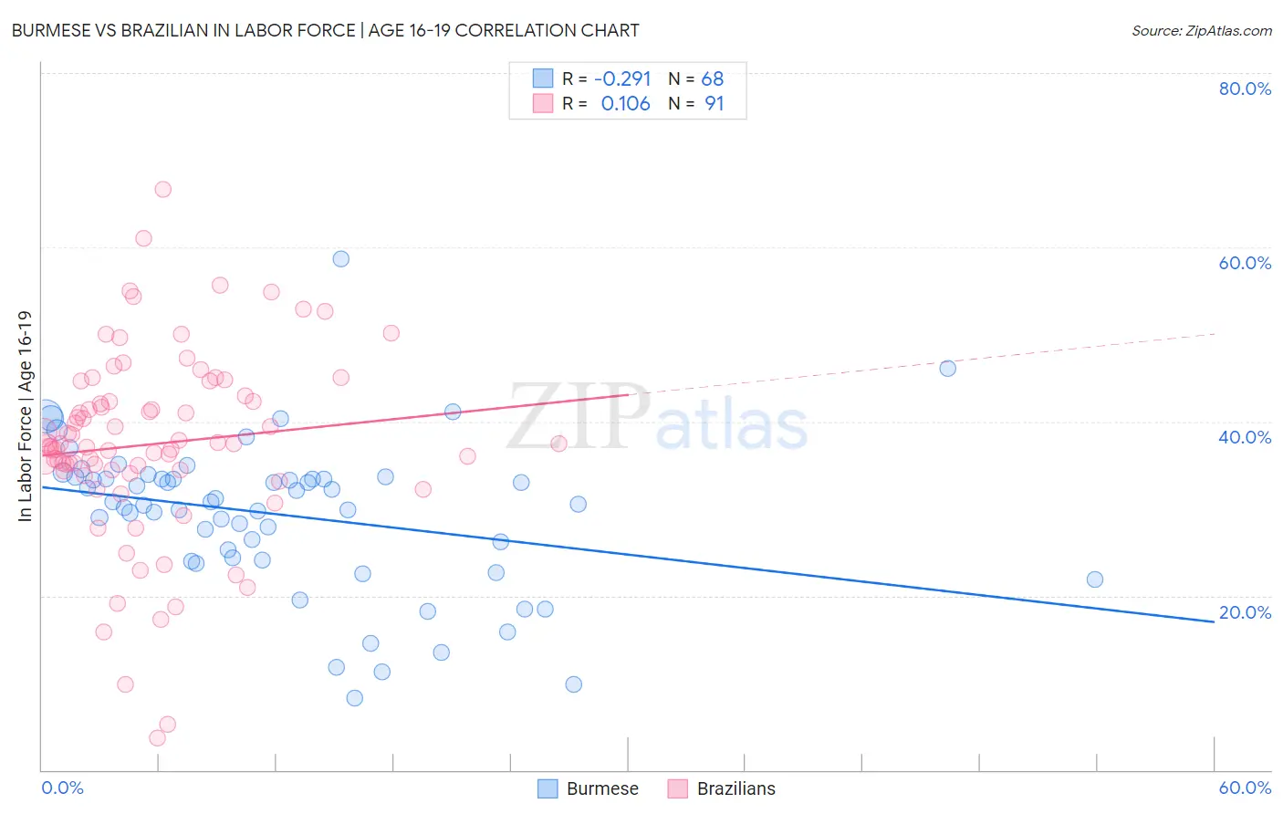 Burmese vs Brazilian In Labor Force | Age 16-19