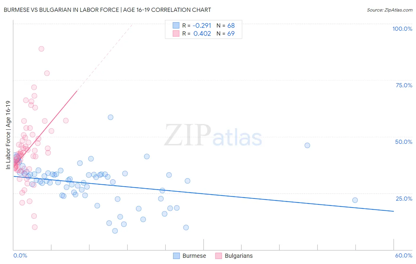 Burmese vs Bulgarian In Labor Force | Age 16-19