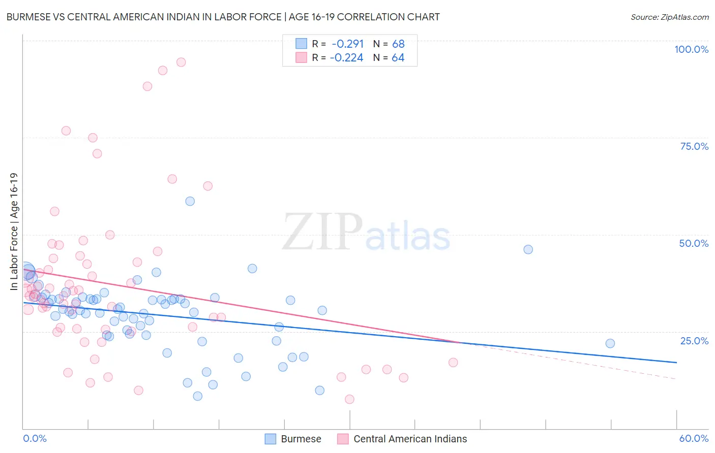 Burmese vs Central American Indian In Labor Force | Age 16-19