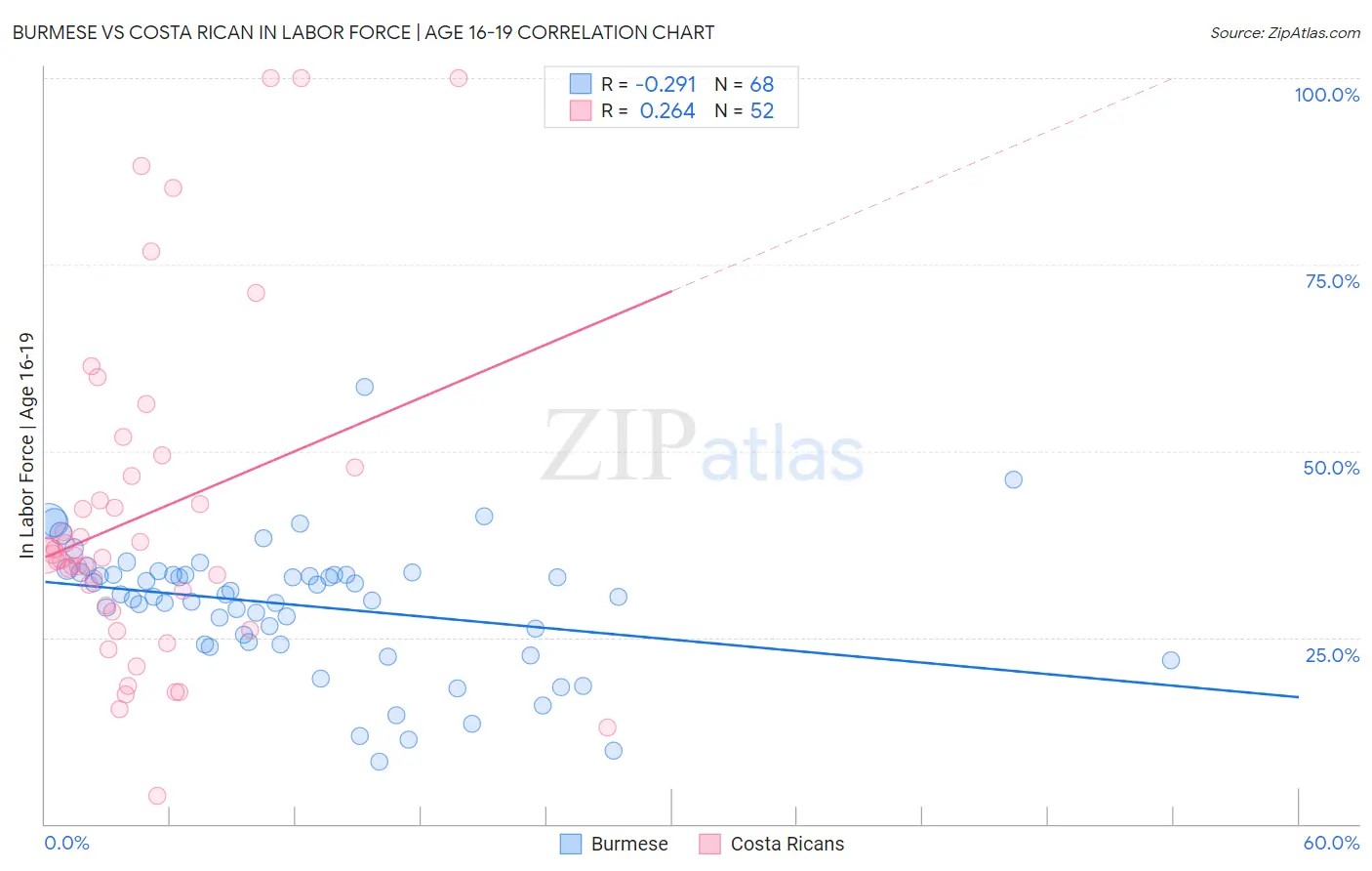 Burmese vs Costa Rican In Labor Force | Age 16-19