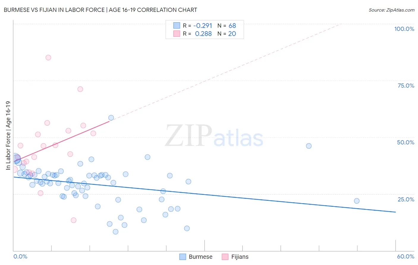 Burmese vs Fijian In Labor Force | Age 16-19