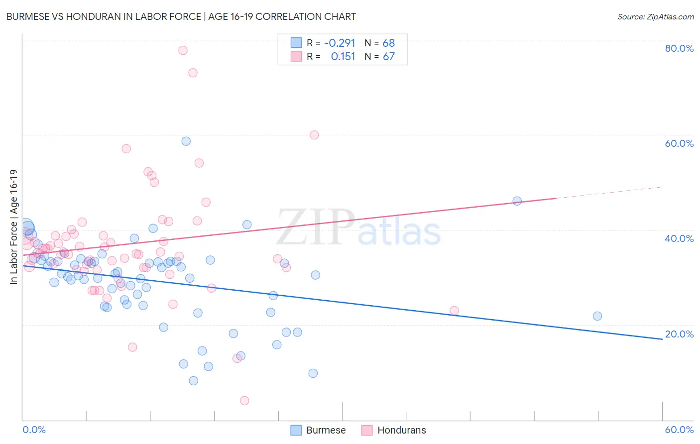 Burmese vs Honduran In Labor Force | Age 16-19