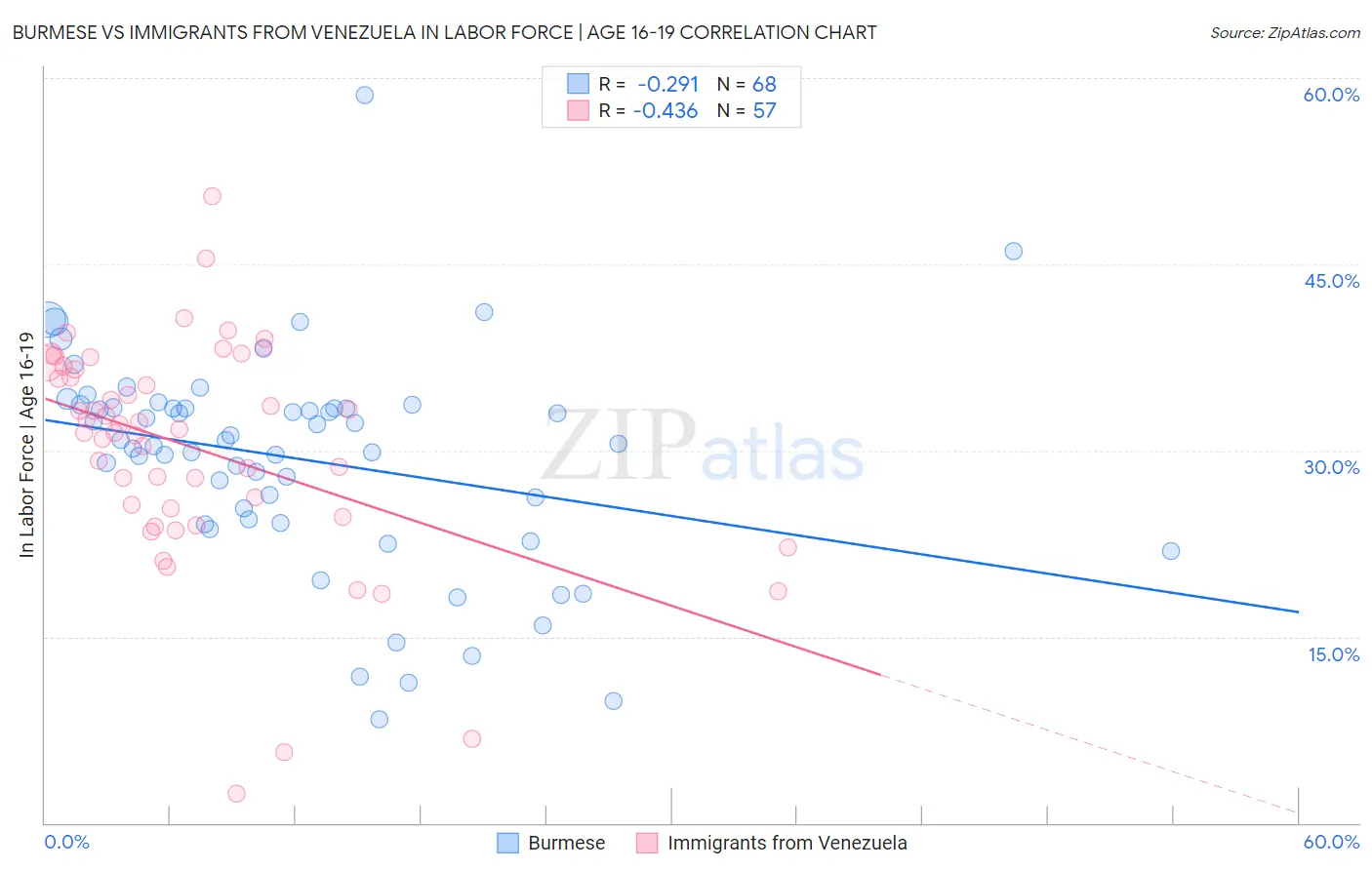 Burmese vs Immigrants from Venezuela In Labor Force | Age 16-19