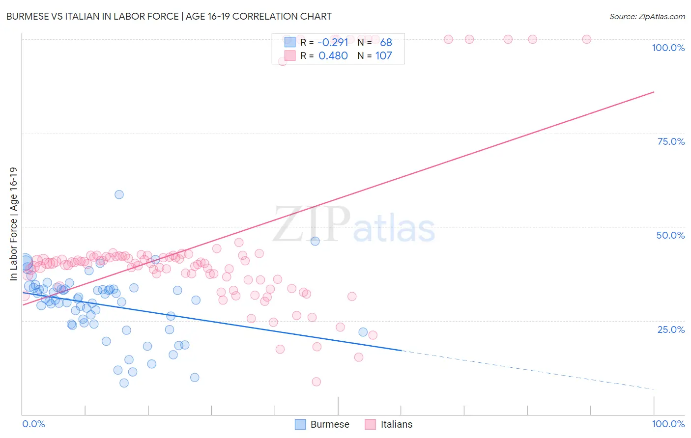 Burmese vs Italian In Labor Force | Age 16-19