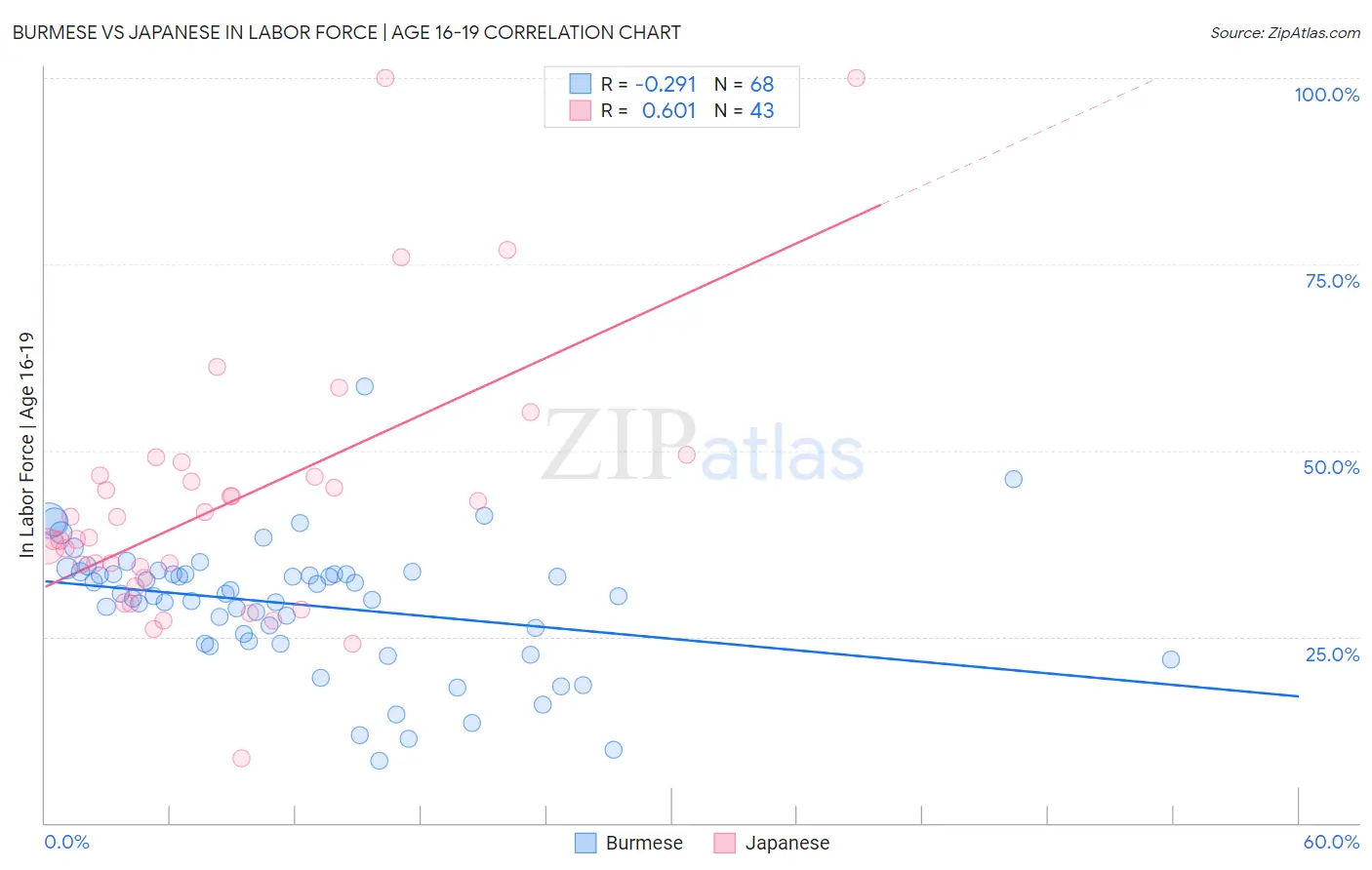 Burmese vs Japanese In Labor Force | Age 16-19