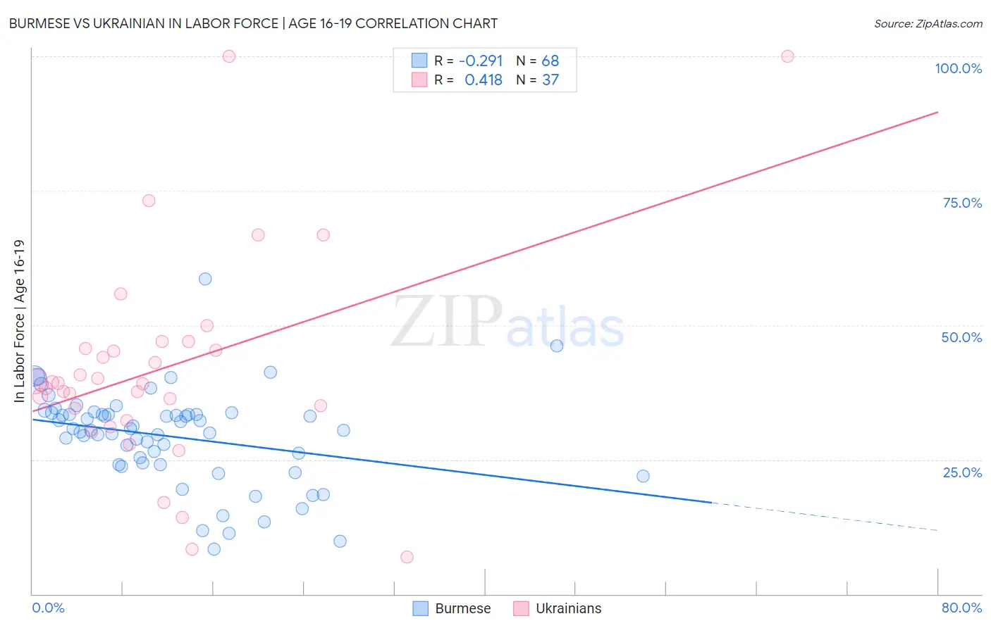Burmese vs Ukrainian In Labor Force | Age 16-19