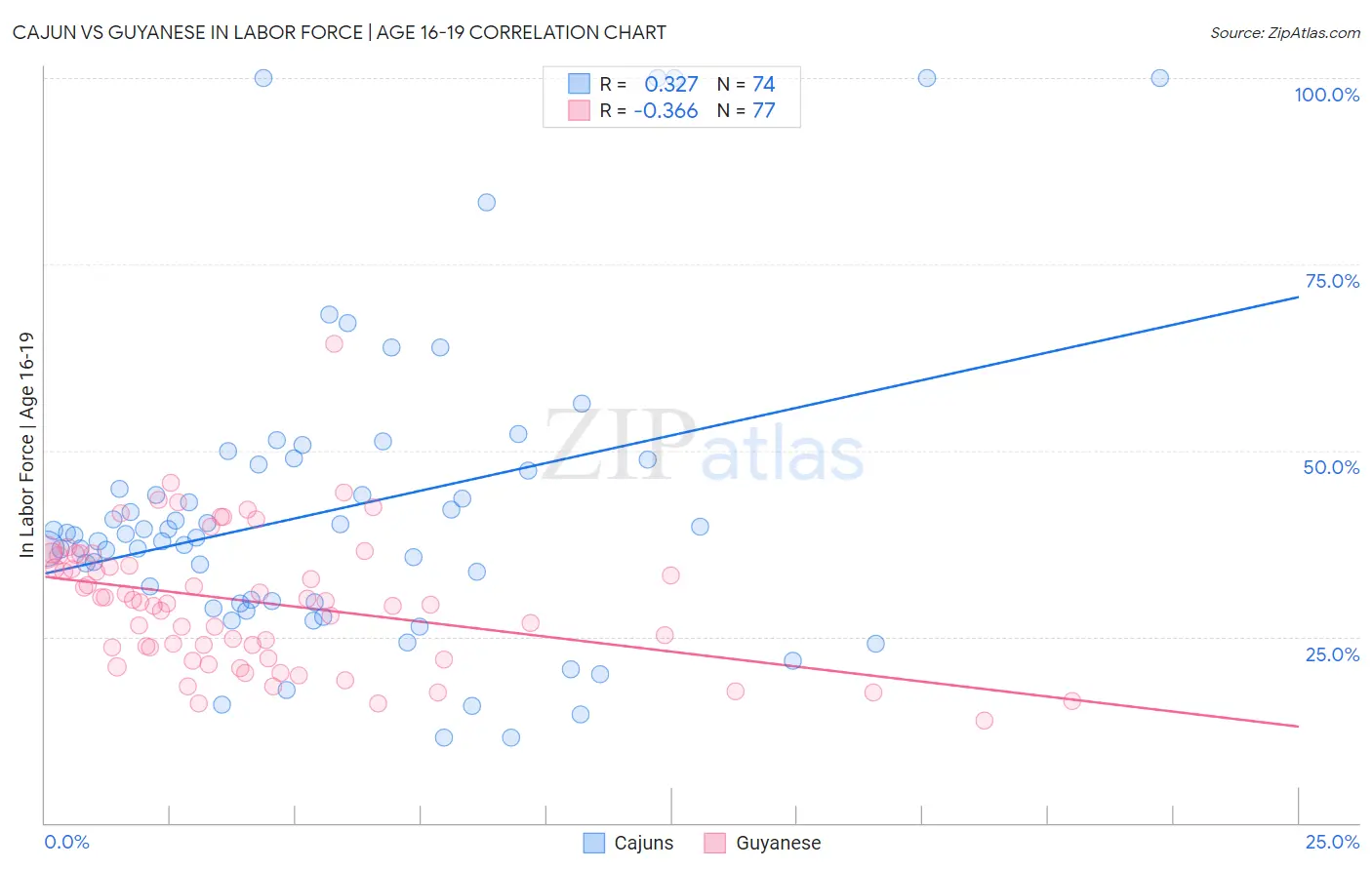 Cajun vs Guyanese In Labor Force | Age 16-19