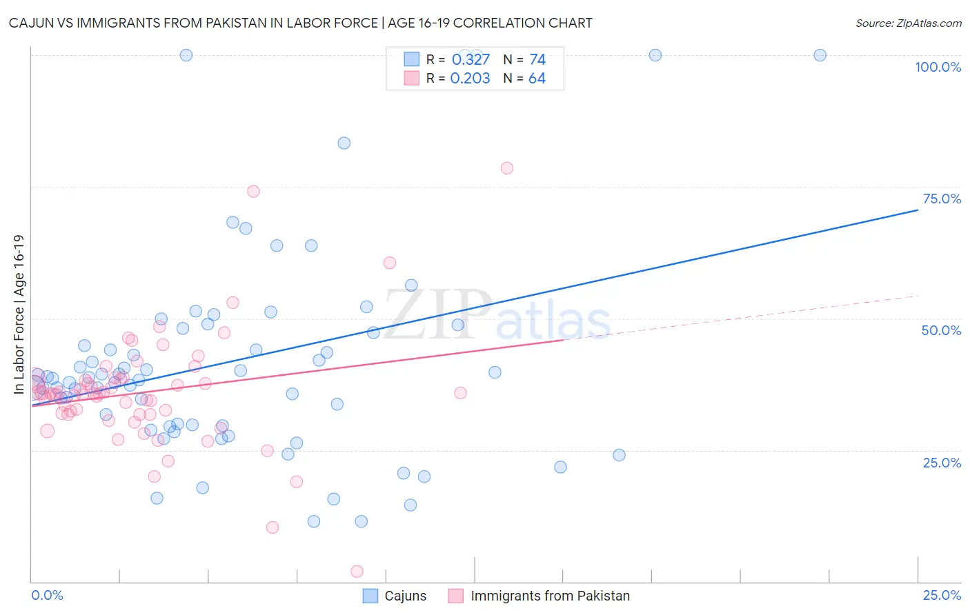 Cajun vs Immigrants from Pakistan In Labor Force | Age 16-19