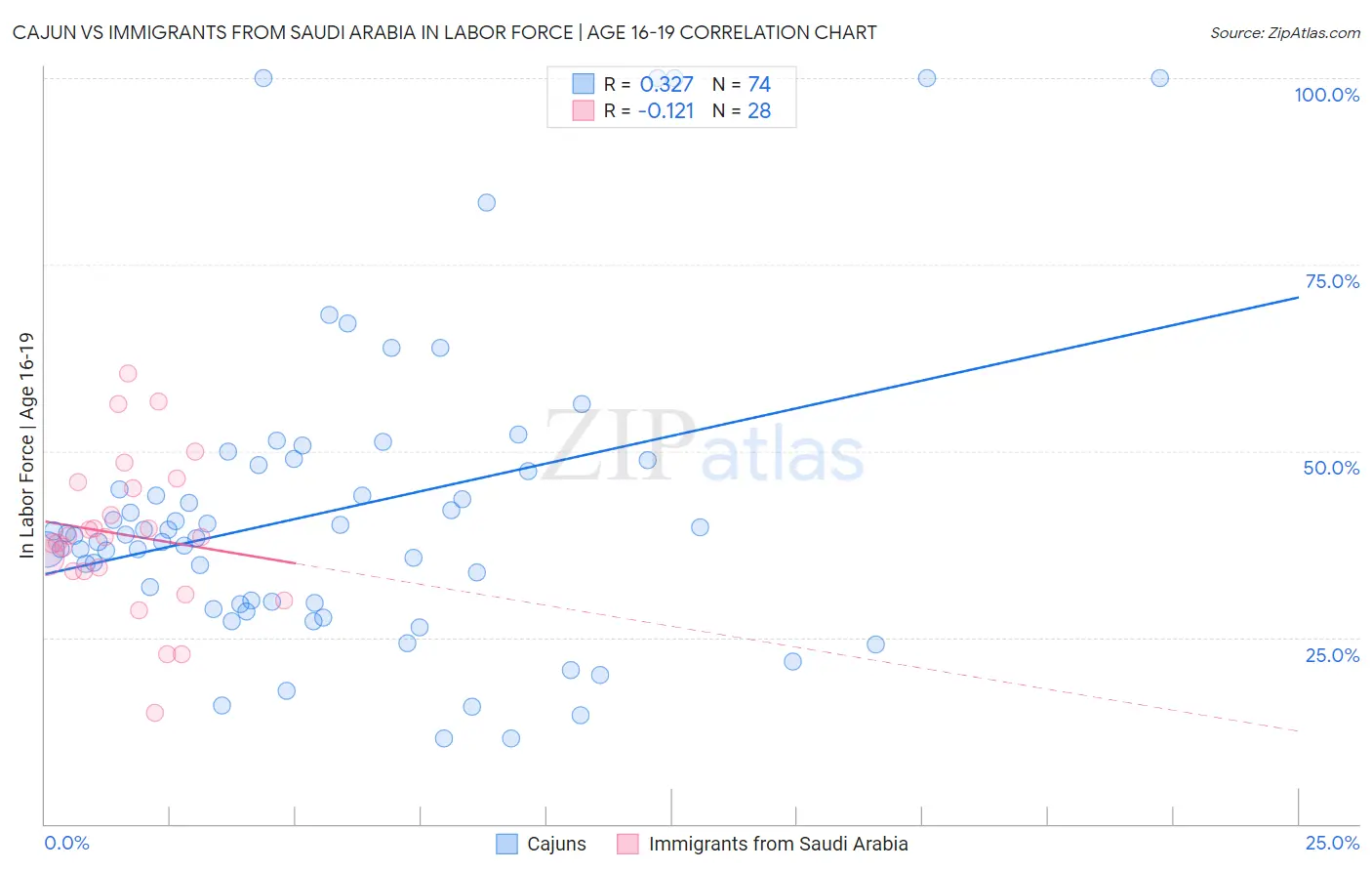 Cajun vs Immigrants from Saudi Arabia In Labor Force | Age 16-19