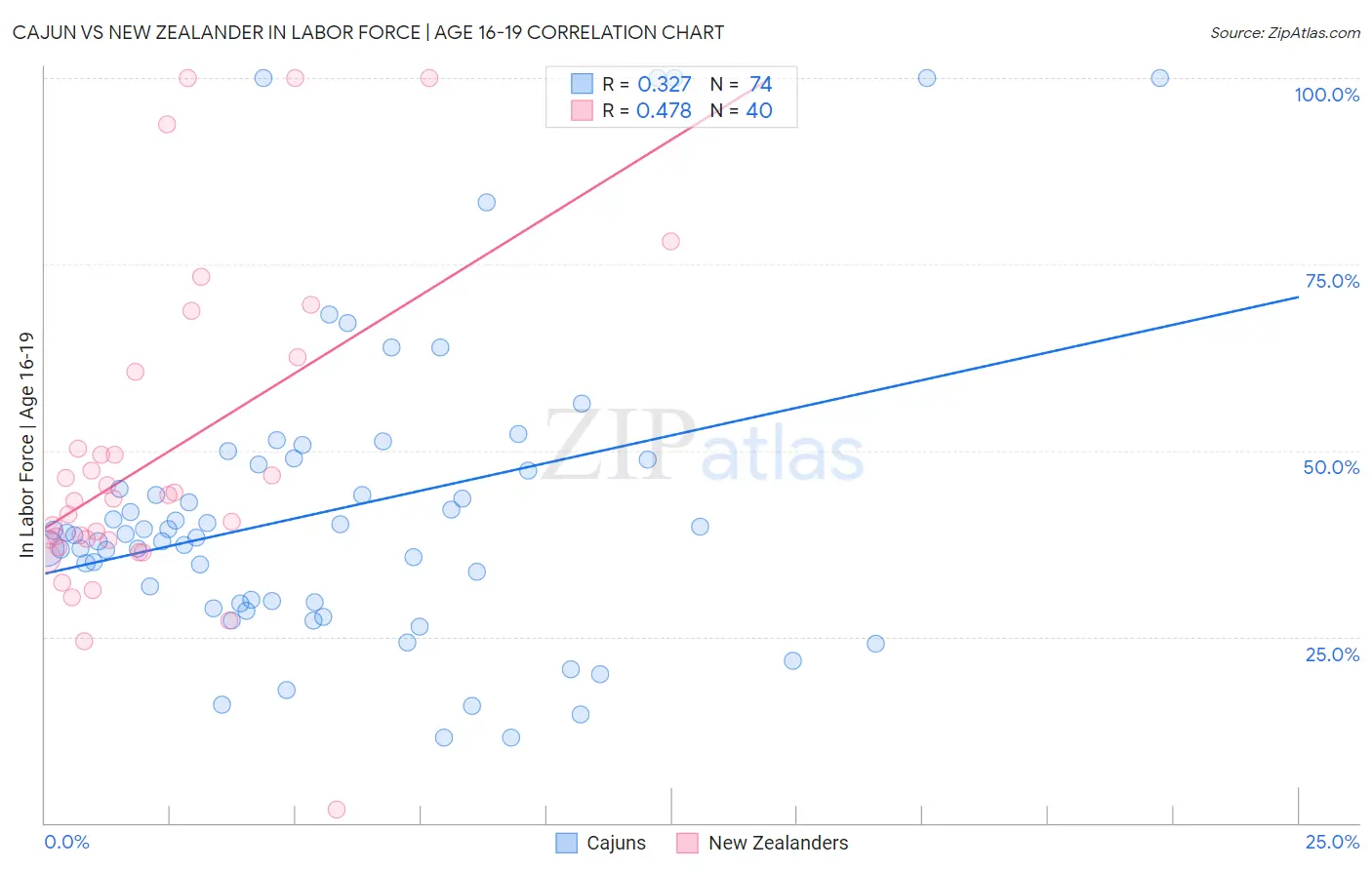Cajun vs New Zealander In Labor Force | Age 16-19