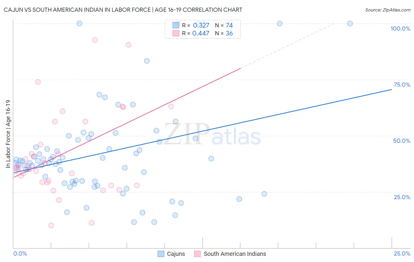 Cajun vs South American Indian In Labor Force | Age 16-19