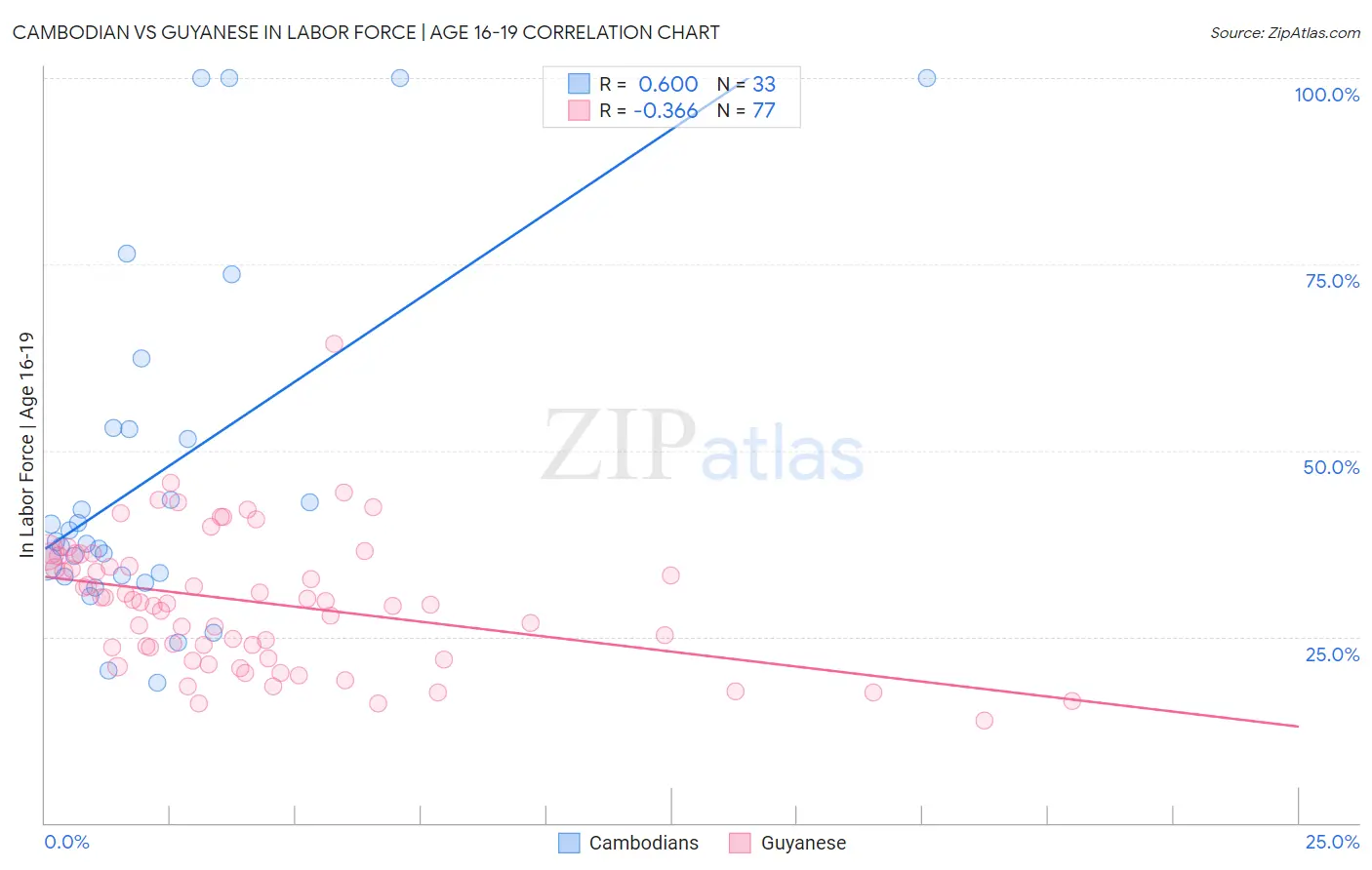 Cambodian vs Guyanese In Labor Force | Age 16-19