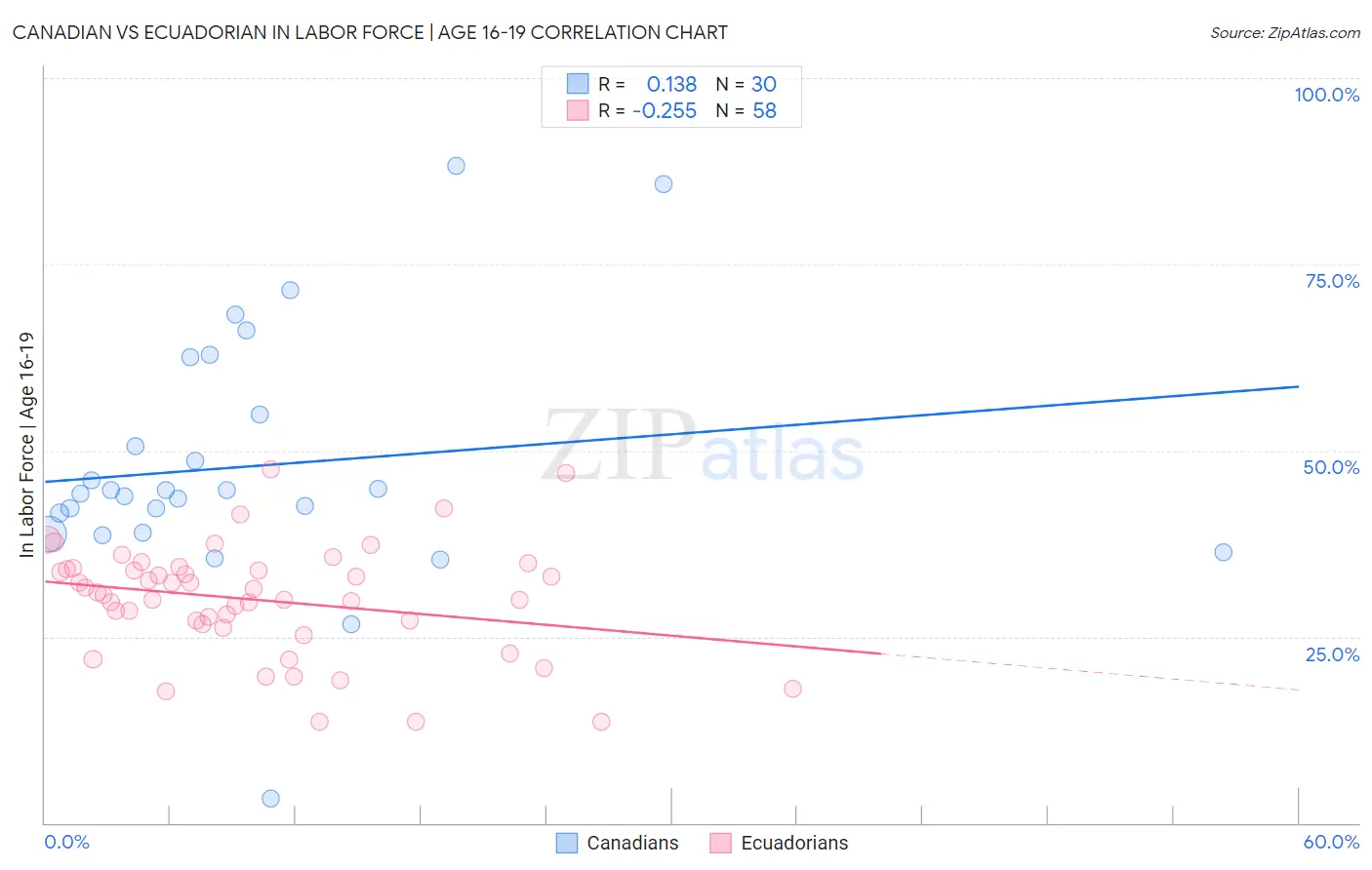 Canadian vs Ecuadorian In Labor Force | Age 16-19
