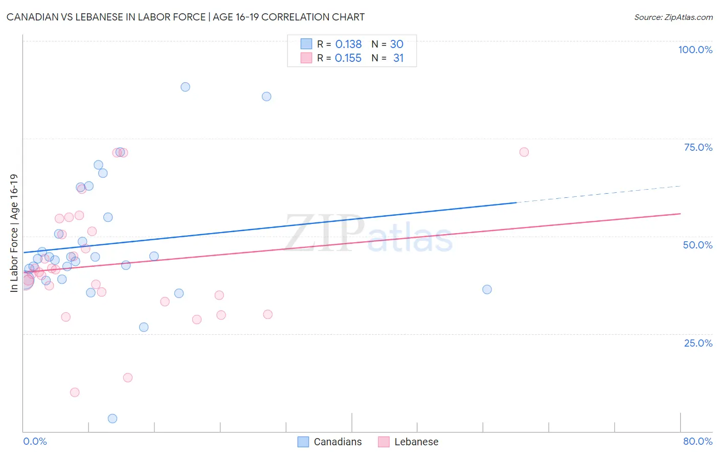 Canadian vs Lebanese In Labor Force | Age 16-19