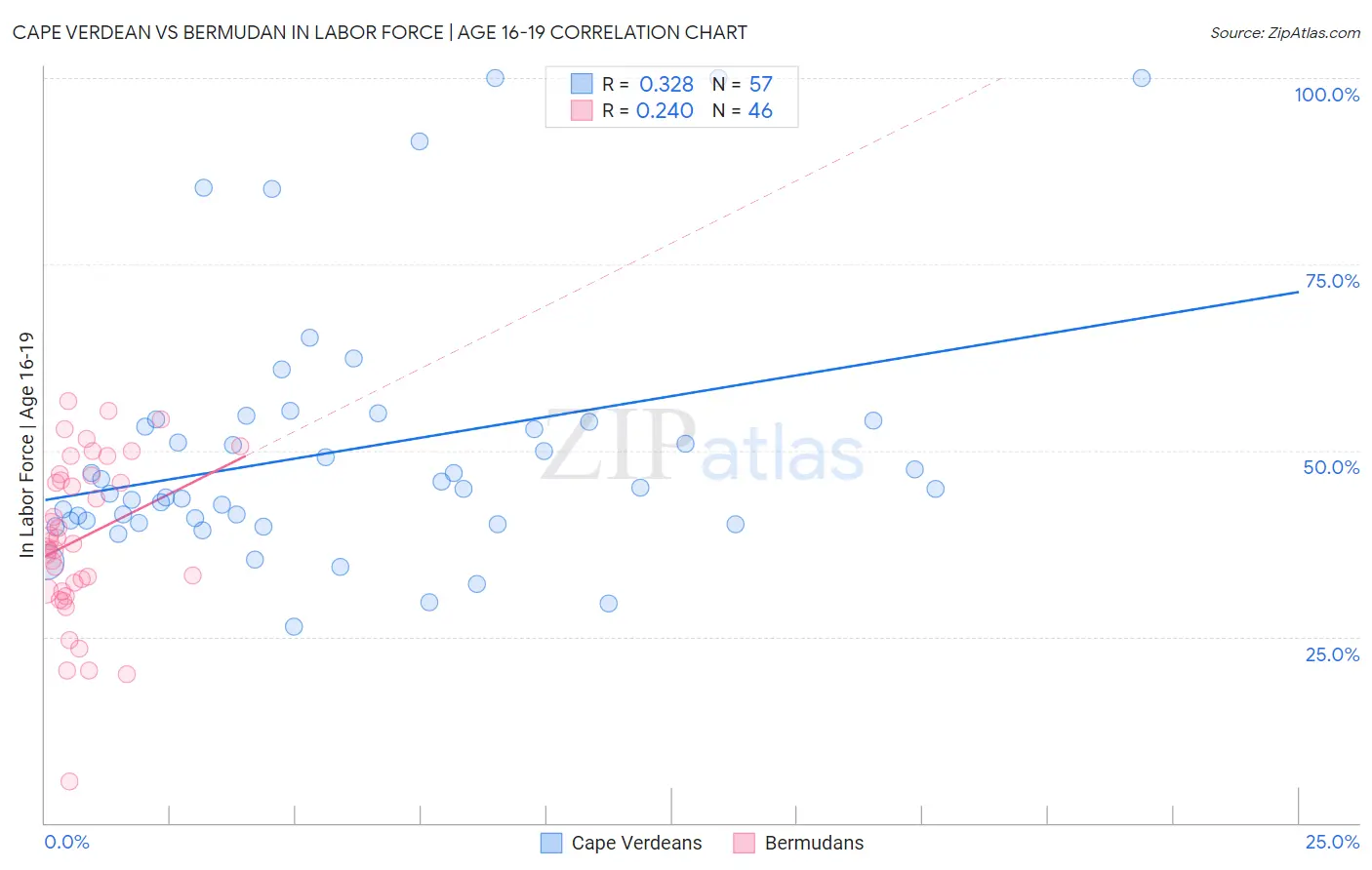 Cape Verdean vs Bermudan In Labor Force | Age 16-19