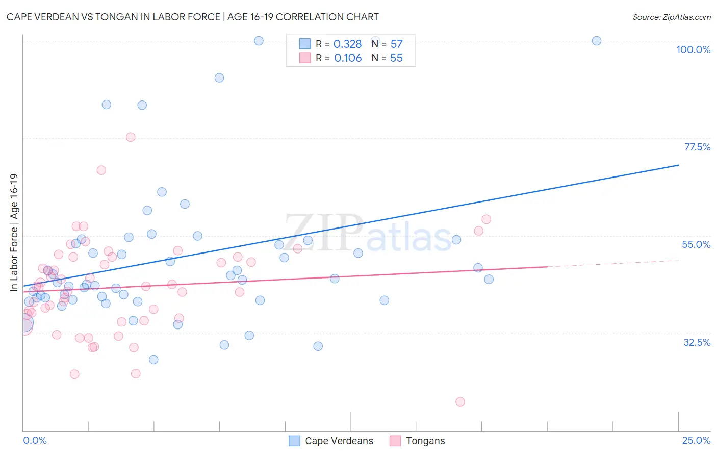 Cape Verdean vs Tongan In Labor Force | Age 16-19