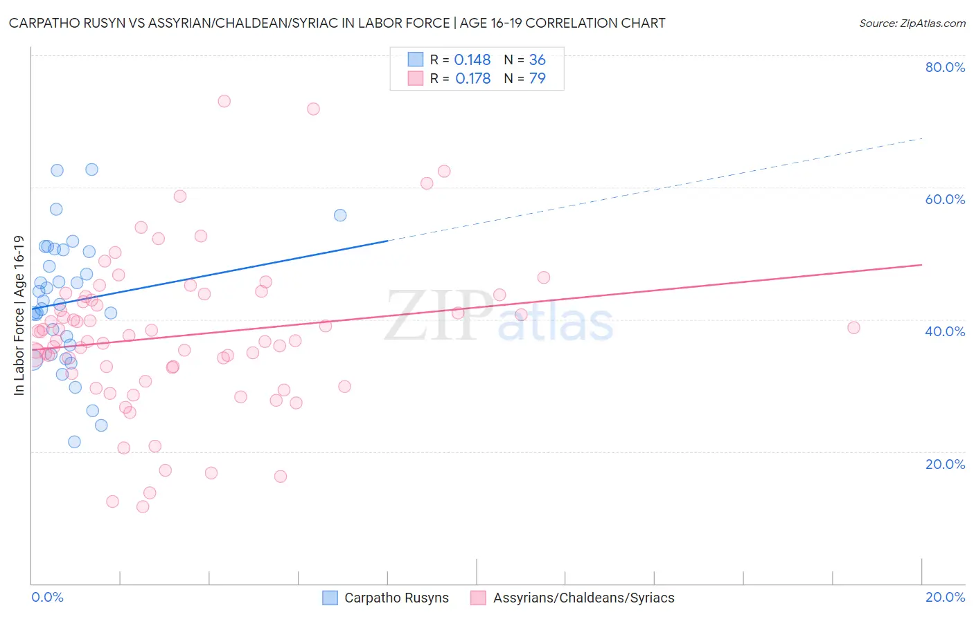 Carpatho Rusyn vs Assyrian/Chaldean/Syriac In Labor Force | Age 16-19