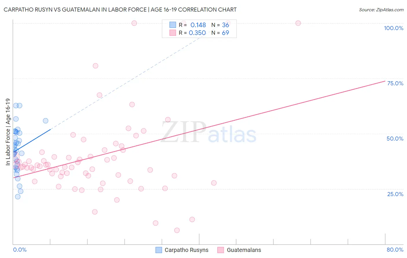 Carpatho Rusyn vs Guatemalan In Labor Force | Age 16-19