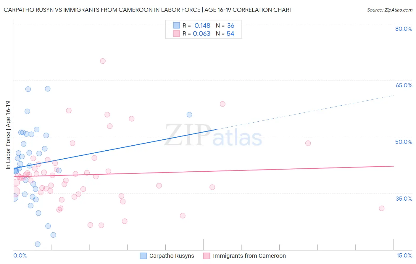 Carpatho Rusyn vs Immigrants from Cameroon In Labor Force | Age 16-19