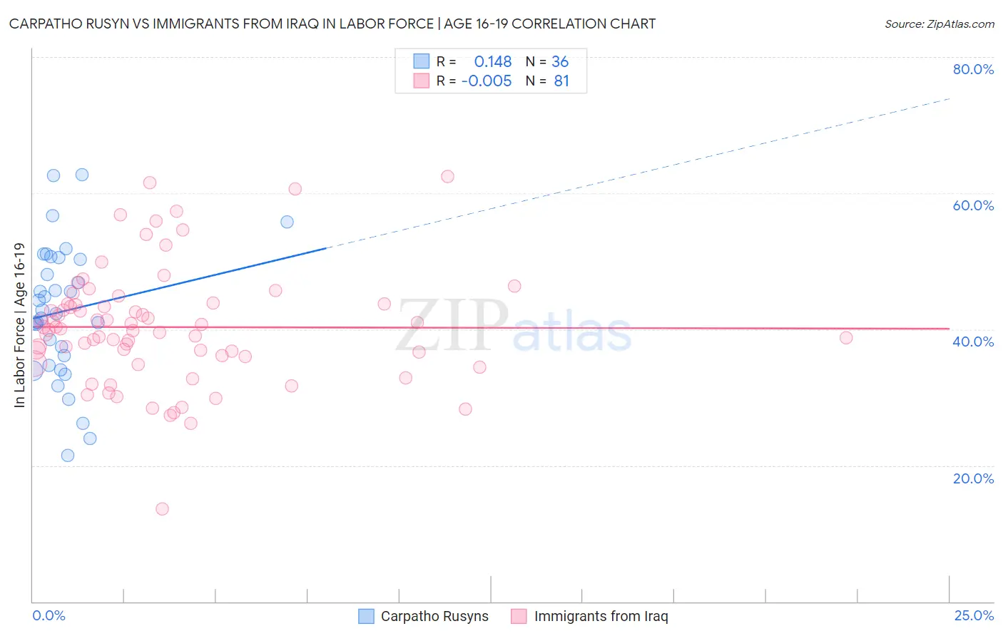 Carpatho Rusyn vs Immigrants from Iraq In Labor Force | Age 16-19