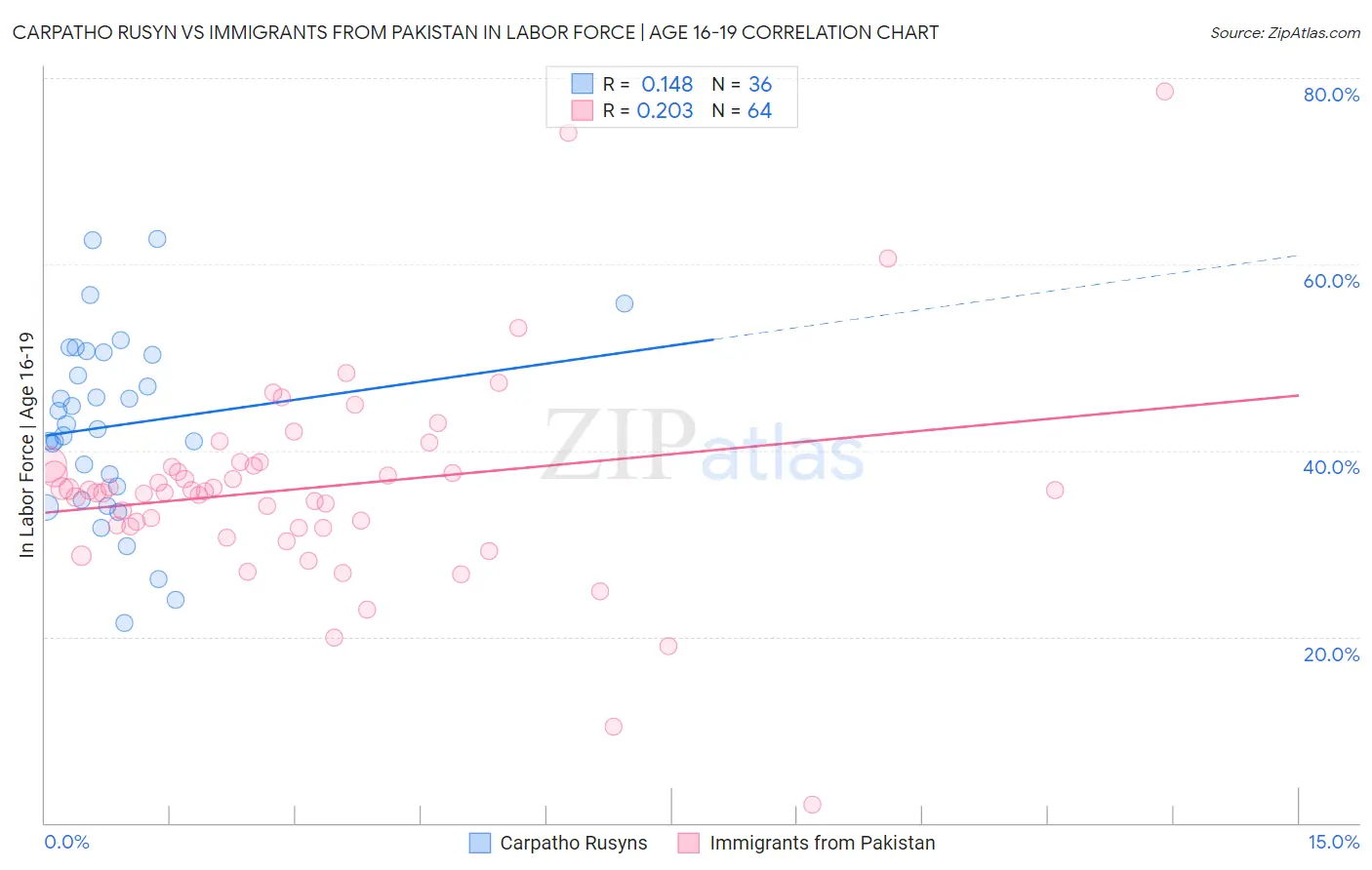 Carpatho Rusyn vs Immigrants from Pakistan In Labor Force | Age 16-19