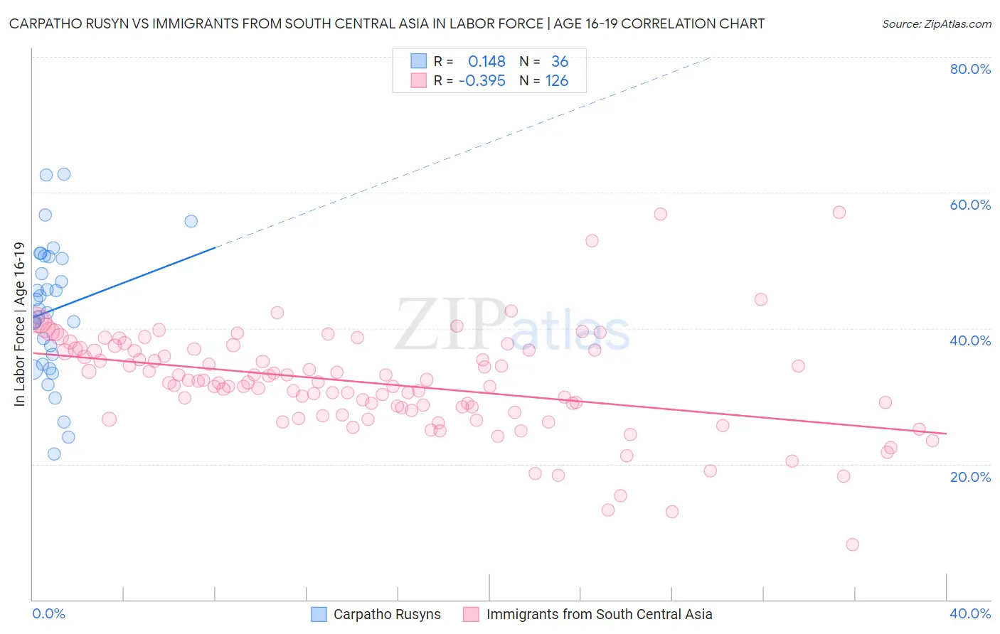 Carpatho Rusyn vs Immigrants from South Central Asia In Labor Force | Age 16-19