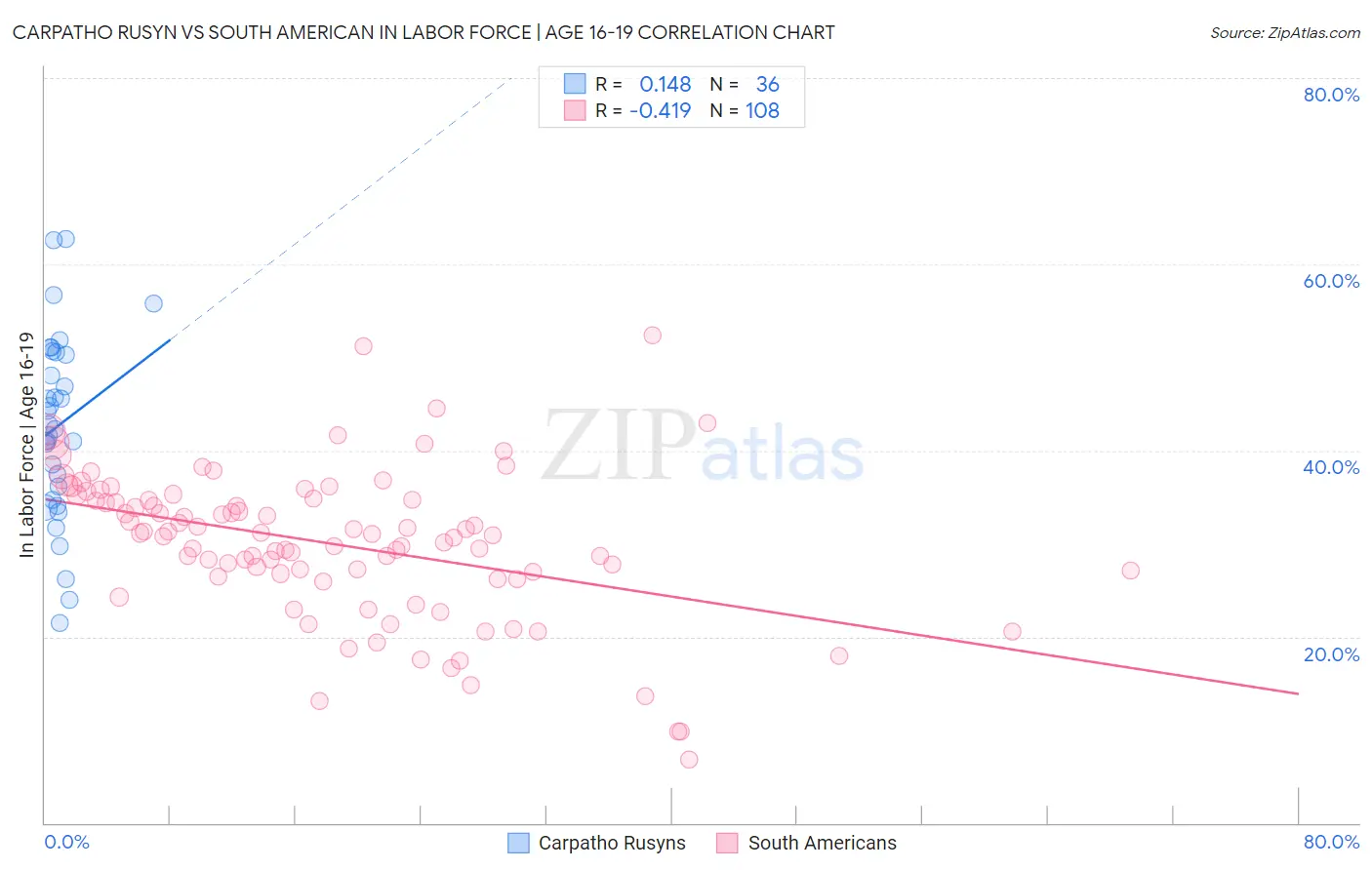 Carpatho Rusyn vs South American In Labor Force | Age 16-19