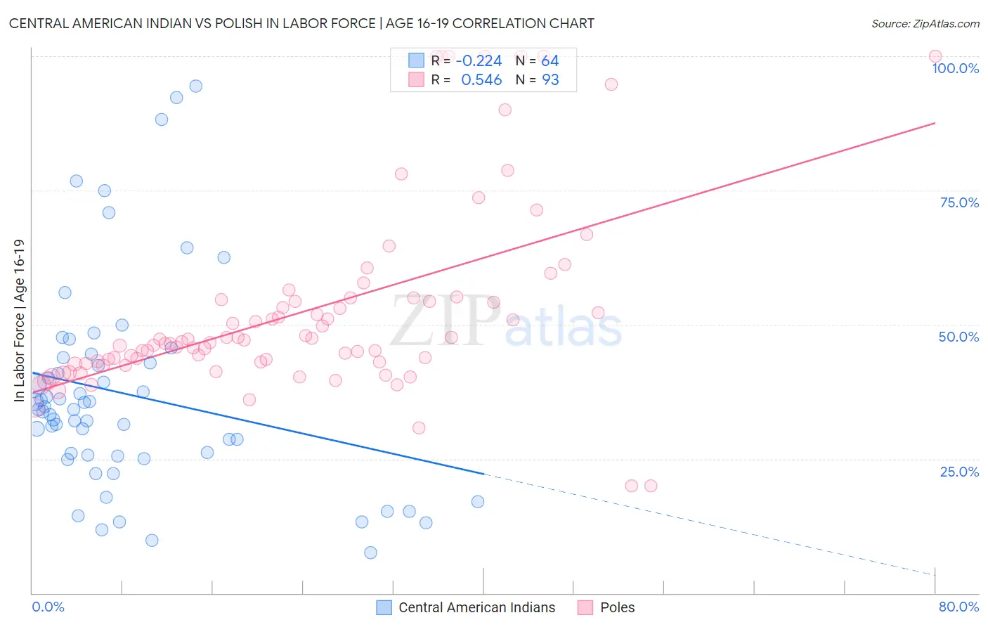 Central American Indian vs Polish In Labor Force | Age 16-19