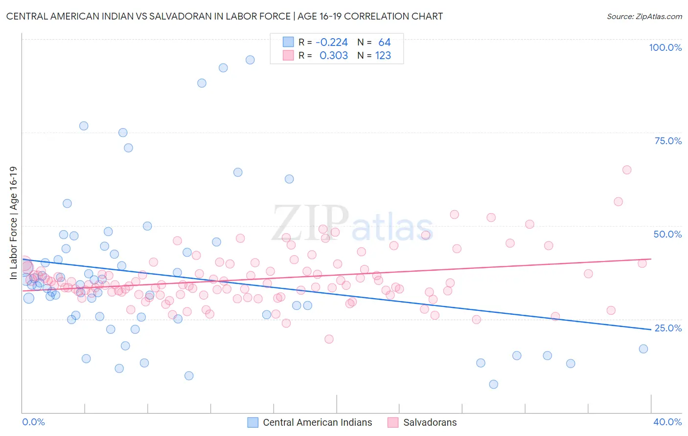 Central American Indian vs Salvadoran In Labor Force | Age 16-19