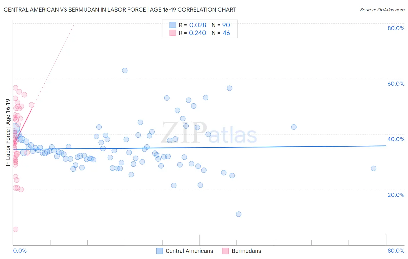 Central American vs Bermudan In Labor Force | Age 16-19