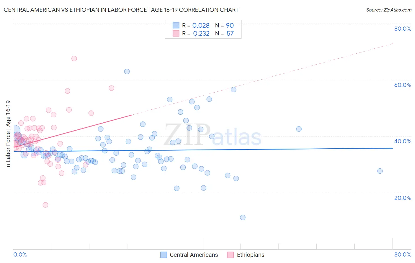 Central American vs Ethiopian In Labor Force | Age 16-19