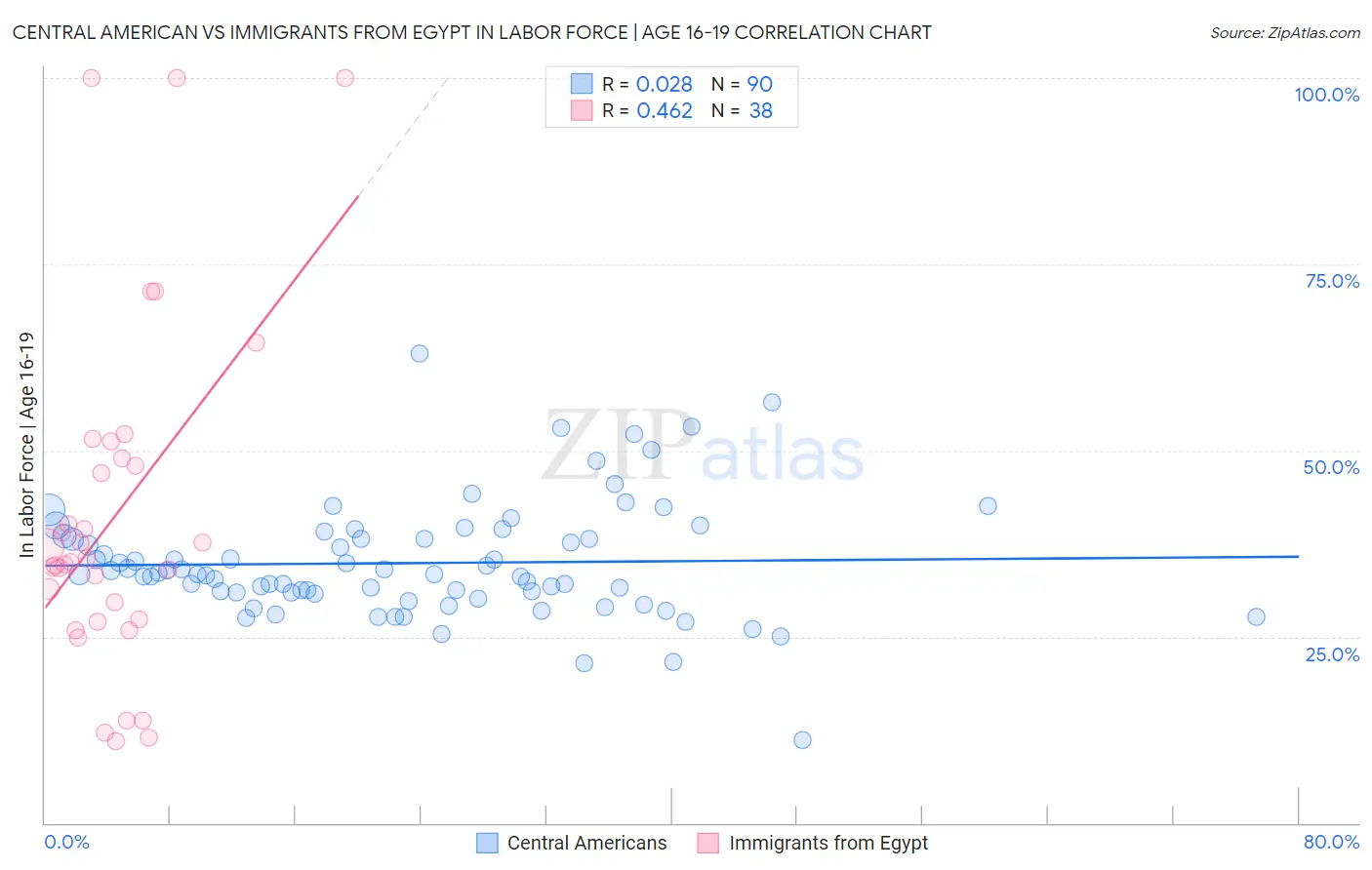 Central American vs Immigrants from Egypt In Labor Force | Age 16-19