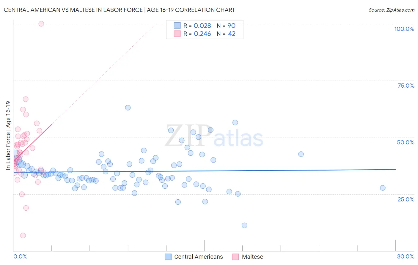 Central American vs Maltese In Labor Force | Age 16-19