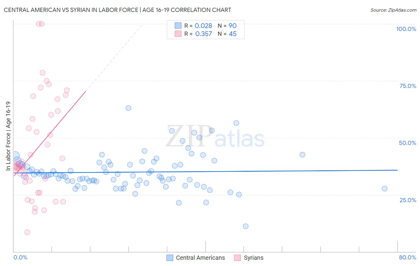 Central American vs Syrian In Labor Force | Age 16-19