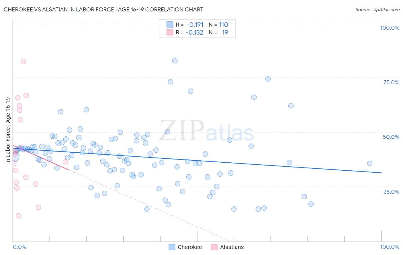 Cherokee vs Alsatian In Labor Force | Age 16-19
