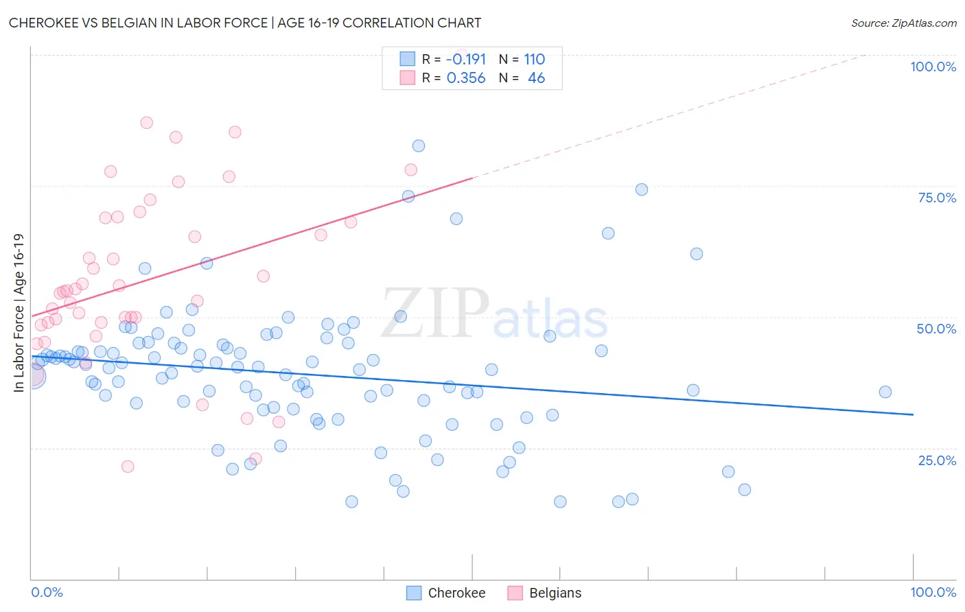 Cherokee vs Belgian In Labor Force | Age 16-19