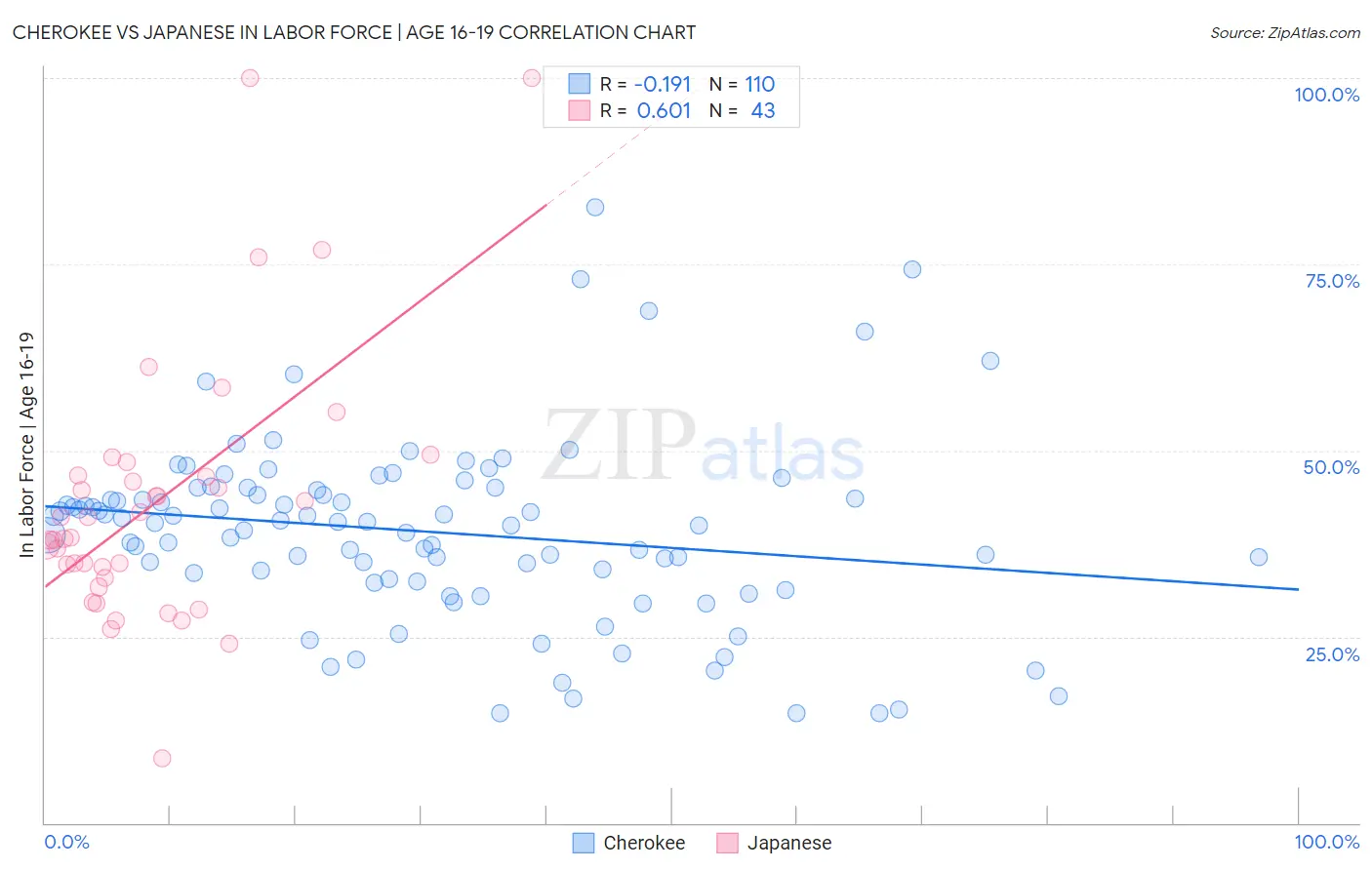 Cherokee vs Japanese In Labor Force | Age 16-19