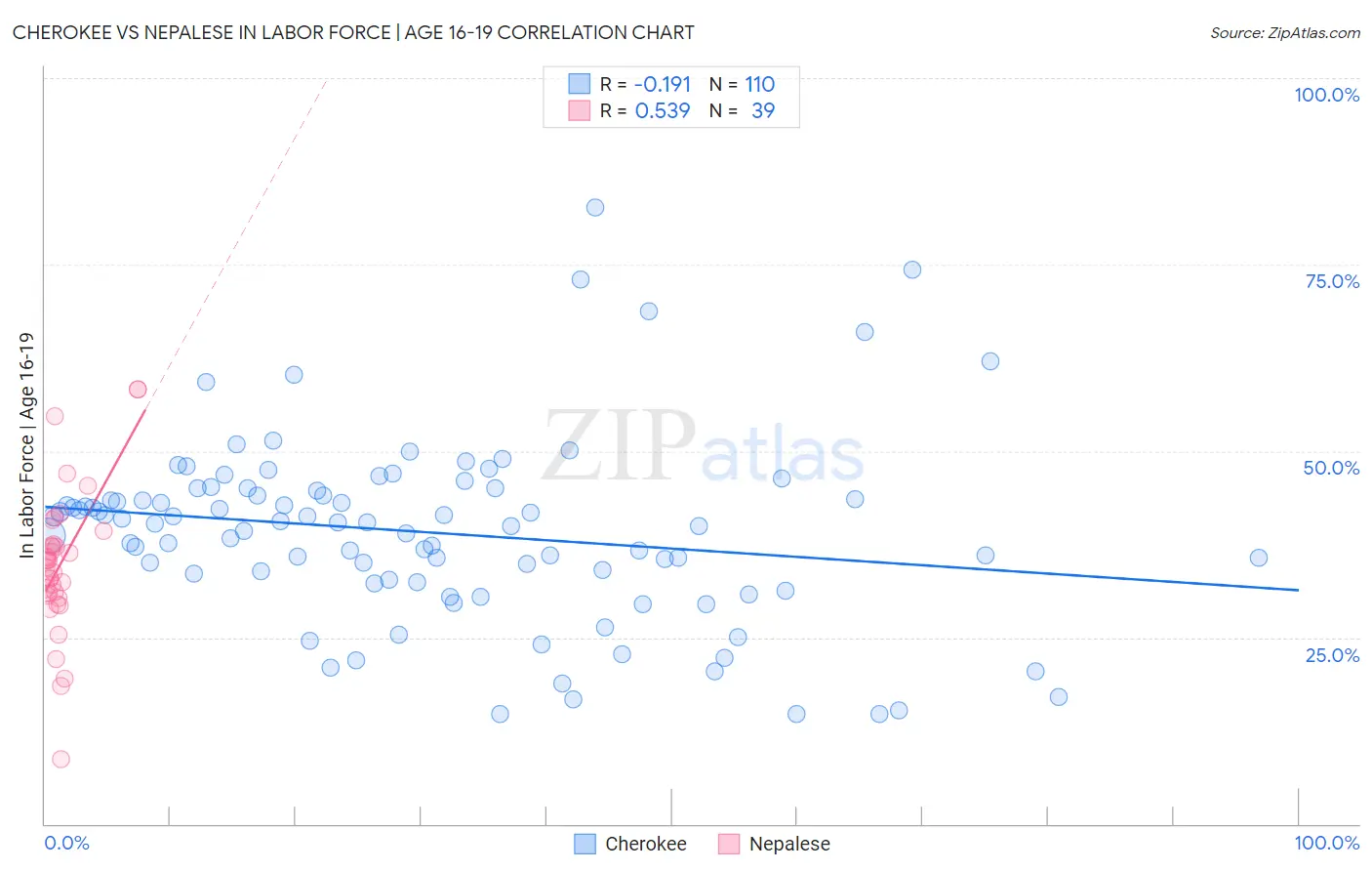 Cherokee vs Nepalese In Labor Force | Age 16-19