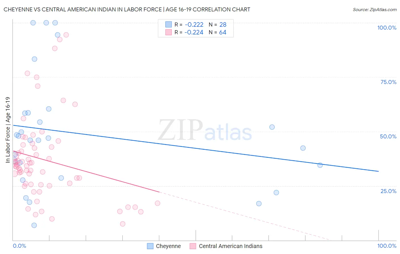 Cheyenne vs Central American Indian In Labor Force | Age 16-19