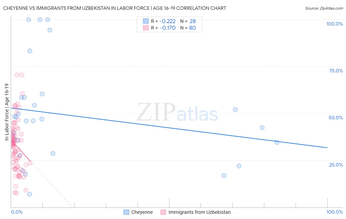 Cheyenne vs Immigrants from Uzbekistan In Labor Force | Age 16-19
