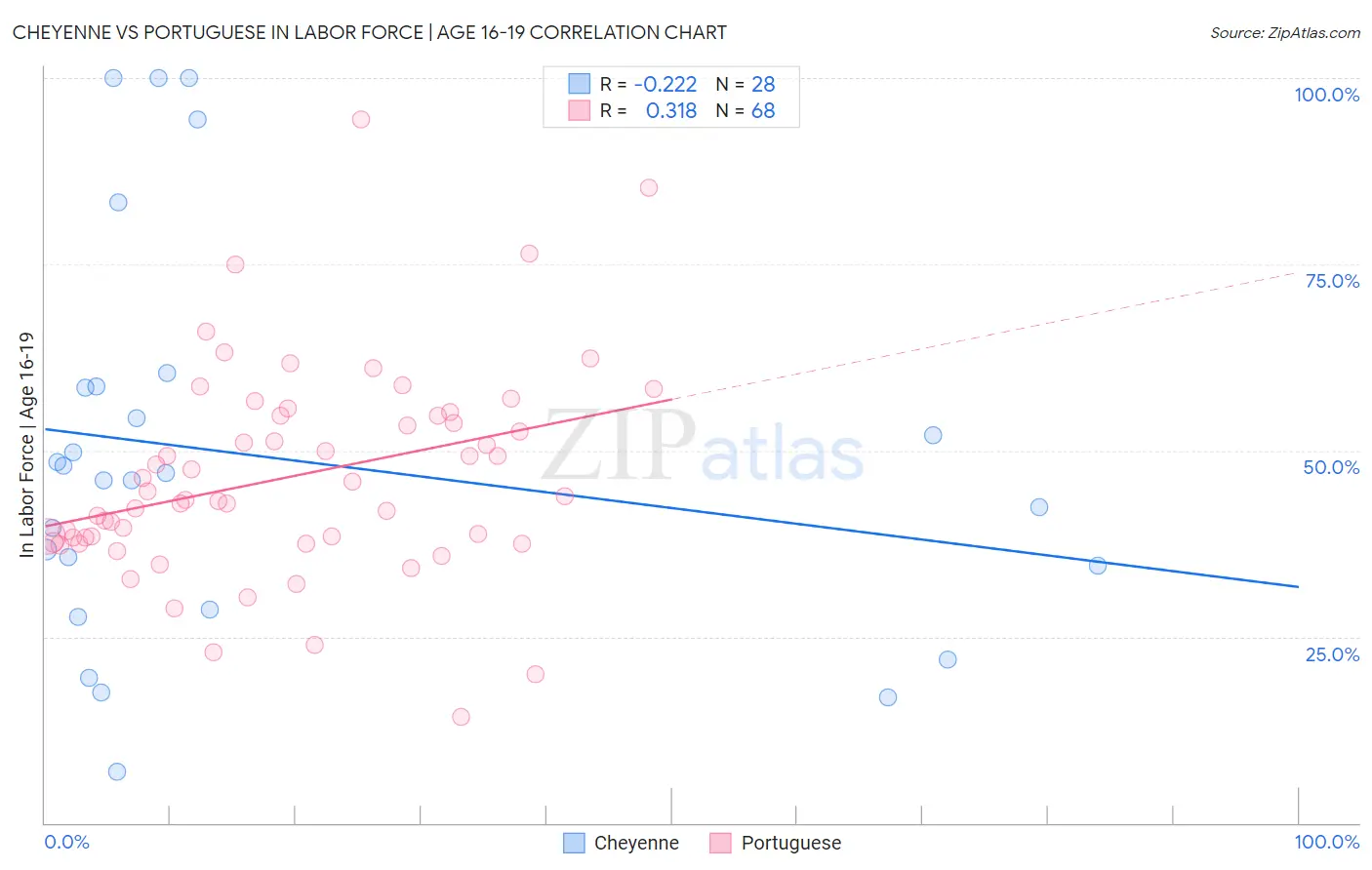 Cheyenne vs Portuguese In Labor Force | Age 16-19