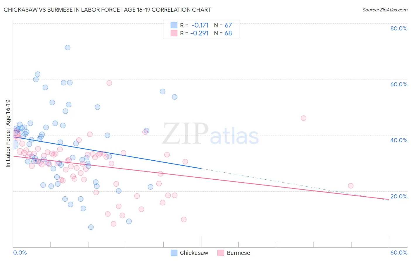 Chickasaw vs Burmese In Labor Force | Age 16-19