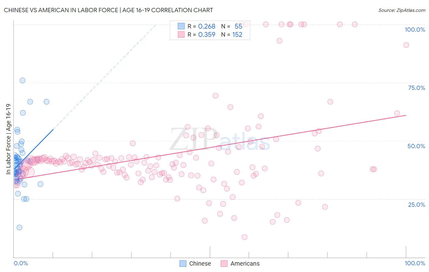 Chinese vs American In Labor Force | Age 16-19