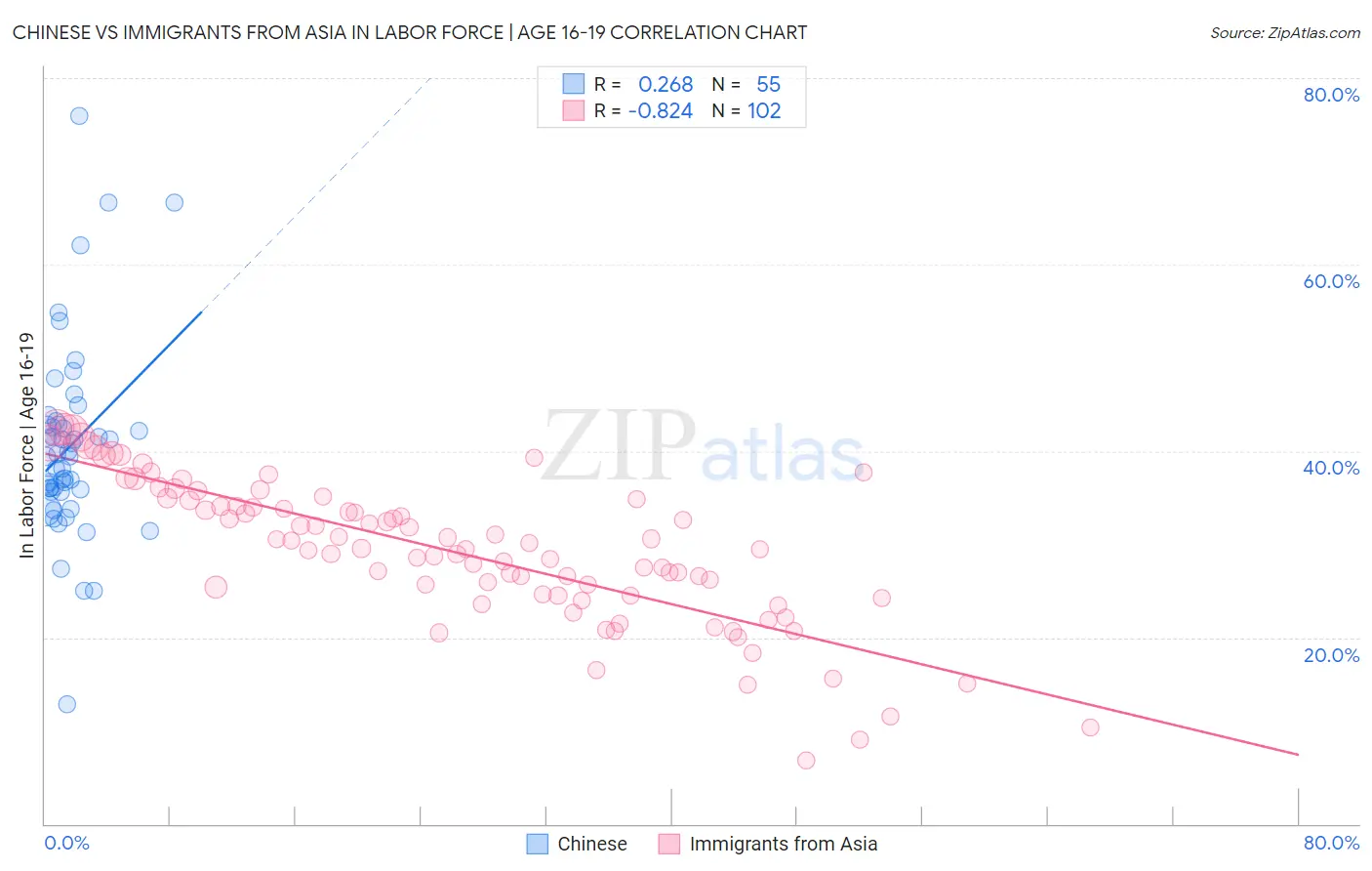 Chinese vs Immigrants from Asia In Labor Force | Age 16-19