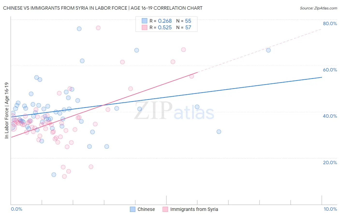 Chinese vs Immigrants from Syria In Labor Force | Age 16-19