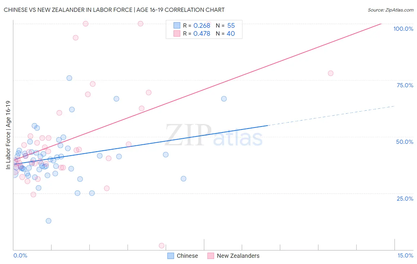 Chinese vs New Zealander In Labor Force | Age 16-19