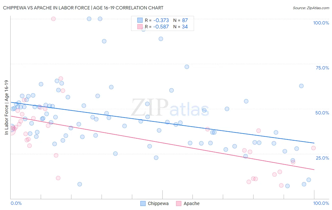 Chippewa vs Apache In Labor Force | Age 16-19