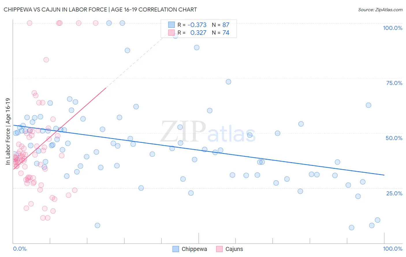 Chippewa vs Cajun In Labor Force | Age 16-19