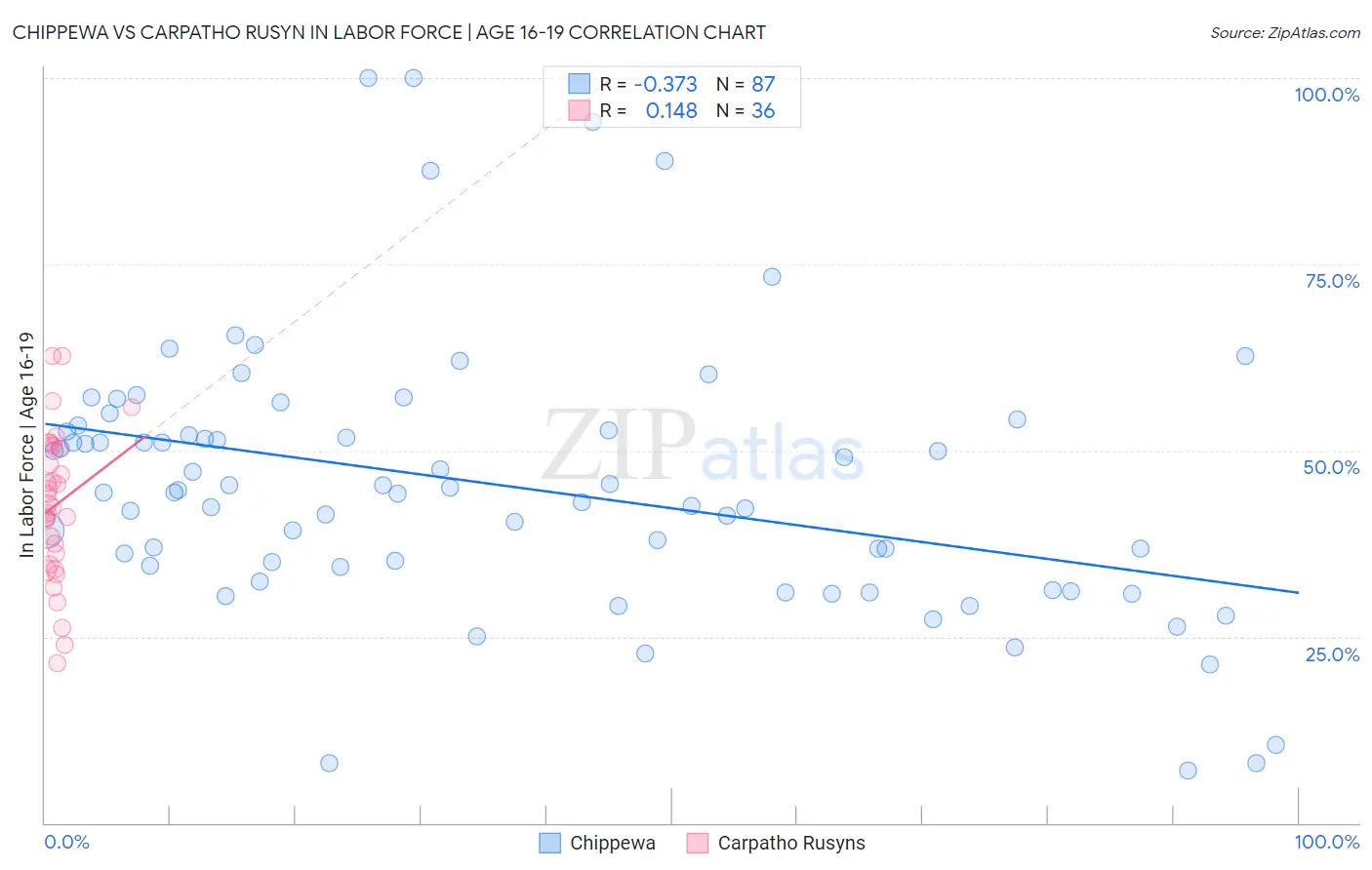 Chippewa vs Carpatho Rusyn In Labor Force | Age 16-19